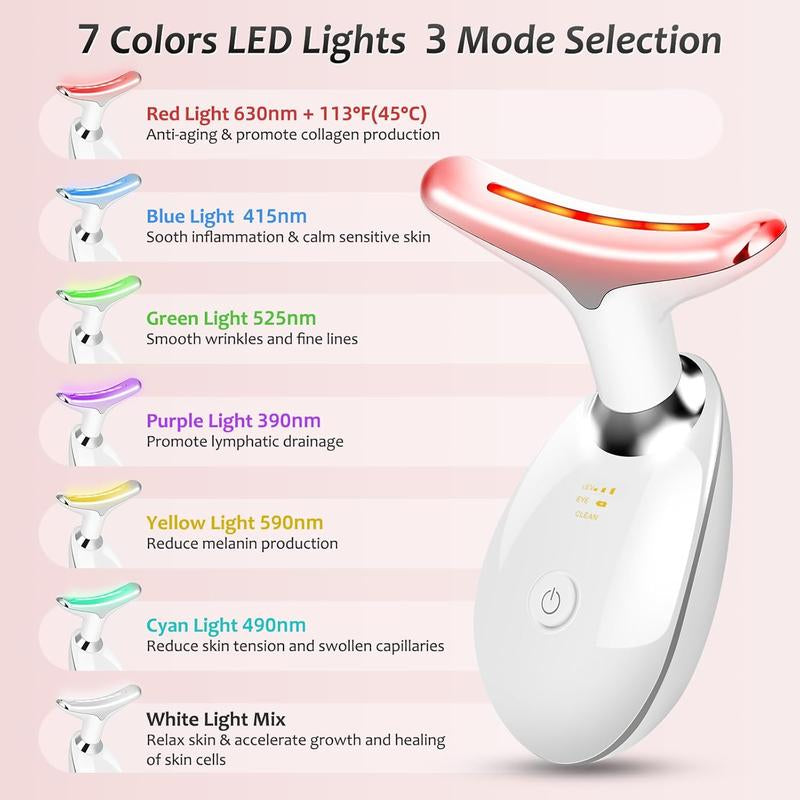 7 Color Facial Massager Tool, Facial and Neck Massager with 7 LED Light, Skin Care Device,Suitable for Neck Facial Leg Christmas Gift