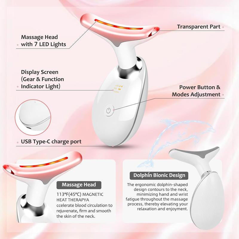 7 Color Facial Massager Tool, Facial and Neck Massager with 7 LED Light, Skin Care Device,Suitable for Neck Facial Leg Christmas Gift