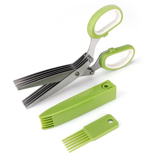 5 Blade Herb Scissors Stainless Steel Onion Herb Scissors with Cleaning Brush Kitchen Scallion Chopper Cutter YY026