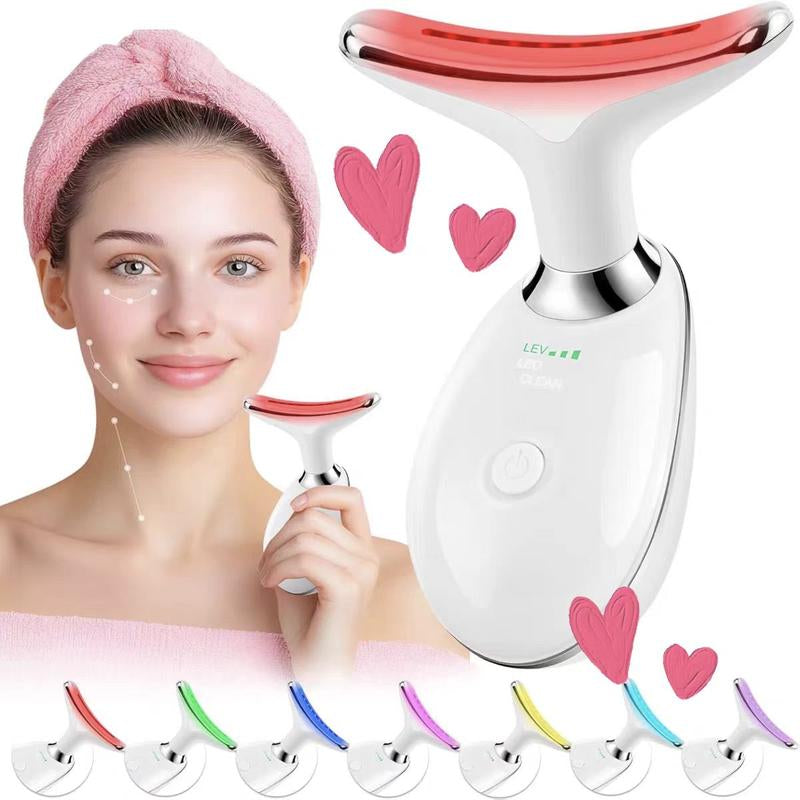 7 Color Facial Massager Tool, Facial and Neck Massager with 7 LED Light, Skin Care Device,Suitable for Neck Facial Leg Christmas Gift