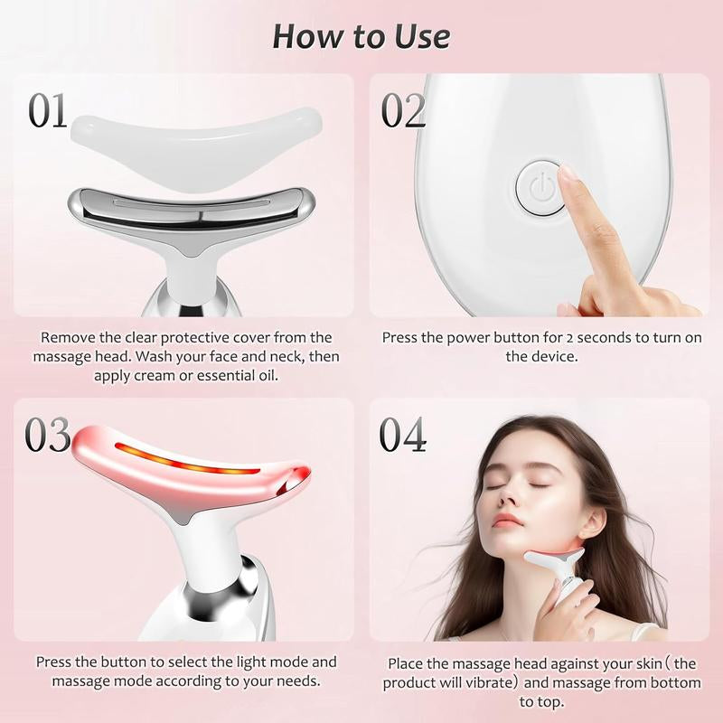 7 Color Facial Massager Tool, Facial and Neck Massager with 7 LED Light, Skin Care Device,Suitable for Neck Facial Leg Christmas Gift